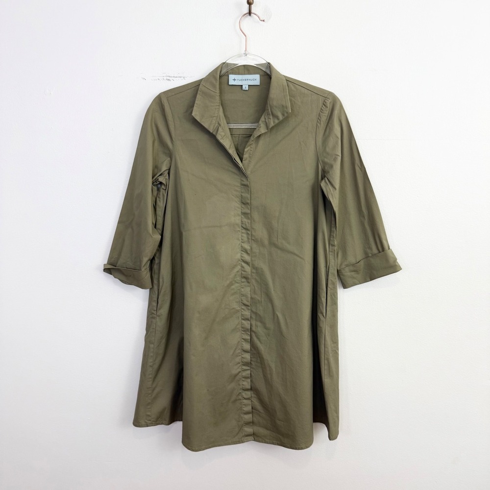 Tuckernuck Olive Green Collared Popover Shirt Dress‎ Cotton Blend Size Small
